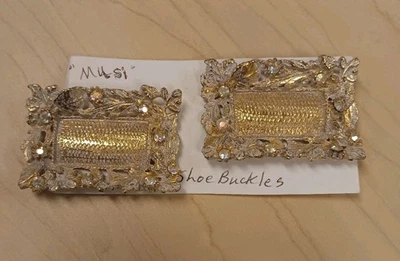 Juego de clips de zapatos Musi vintage estrás tono dorado firmados Foto 1 de 4
