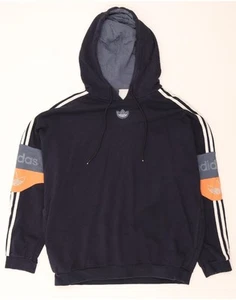 ADIDAS Mens Graphic Hoodie Jumper Large Navy Blue Cotton BO04 - Picture 1 of 3