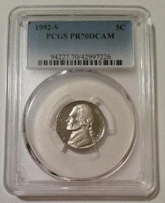 PCGS 1992 S Jefferson Nickel Unc Proof PR70 DCAM (B) - Image 1 of 2