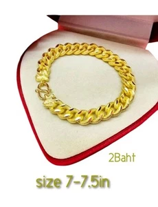 Bracelet Thai Gold Plated 24k Solid Yellow Chain Pendant Jewelry  2 Baht 7-7.5in - Picture 1 of 8