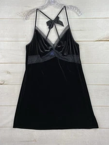 APT 9 Intimates Nightie Womens XXL Black Velvet Lace Bow Slip Dress Lingerie - Picture 1 of 8