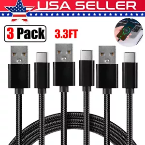 3 Pack Braided USB C Type-C Fast Charging Data SYNC Charger Cable Cord 3FT Black - Picture 1 of 10