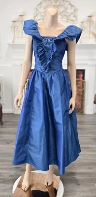 Jessica McClintock Gunne Sax Vintage 80s Blue Taffeta Prom Party Dress sz 13 - Image 1 of 4