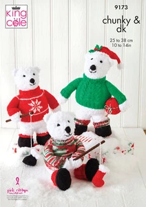 Knitting Pattern Christmas Jumper Polar Bear Teddy Toy King Cole Chunky DK 9173 - Bild 1 von 4