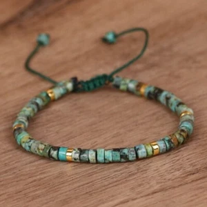 Natural African Turquoise Stone Bracelet Green Gemstone bracelet Adjustable USA - Picture 1 of 3