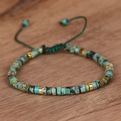 Natural African Turquoise Stone Bracelet Green Gemstone bracelet Adjustable USA - Image 1 of 3