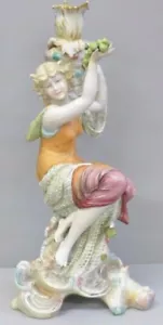 Antique German porcelain figural candlestick girl with grapes 25cm - Picture 1 of 5