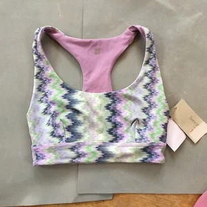 Sweaty Betty Super Soft Reversible Yoga Bra Green Chevron Print & Lily Purple XS - Picture 1 of 14