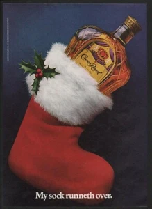 1982 CROWN ROYAL Whisky - CHRISTMAS STOCKING - My Sock Runneth Over - VINTAGE AD - Picture 1 of 1