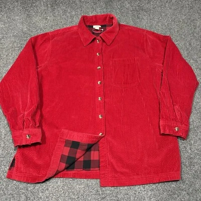 LL Bean Corduroy Shirt Jacket Womens Large Flannel Lined Shacket Red - Image 1 of 4