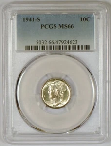 1941-S Mercury Dime Silver Coin from the San Francisco Mint, Graded MS66 by PCGS - Picture 1 of 4