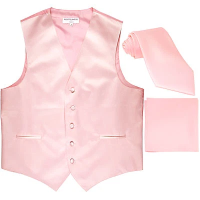 New Men's Pink formal vest Tuxedo Waistcoat_necktie & hankie set wedding  - Image 1 of 4