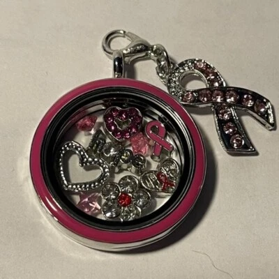 Breast Cancer Awareness Memory Charm Locket w/ 22 IN chain NEW - Image 1 of 4