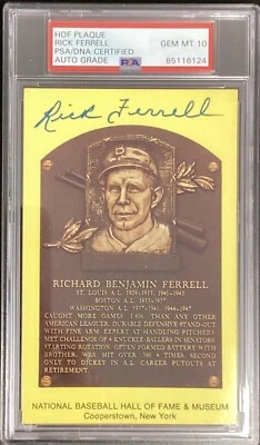 Rick Ferrell Signed Gold Plaque HOF Postcard Yellow Red Sox Autograph PSA/DNA 10 - Image 1 of 3
