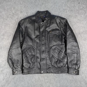 Vintage Leather Jacket Mens Medium Black Fleece Lined Bomber Aviator Cougar Y2K - Picture 1 of 17