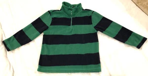 Faded Glory Fleece Pullover 1/4 Zip-Up Boys SIZE 7 Striped Green & Navy Blue - Picture 1 of 7
