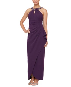 SL Fashions Women's Twisted-Neck Tulip-Hem Dress (Summer Plum, 14) - Picture 1 of 2