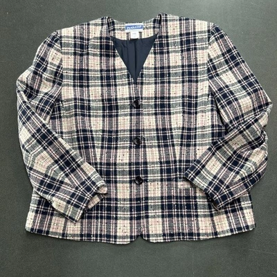 Vintage Pendleton Blazer Jacket Womens 16 Gray Pink Plaid Wool - Image 1 of 4