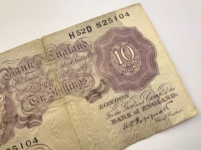 Billete circulado de 10 chelines de emergencia en tiempos de guerra del Banco de Inglaterra 1940 II881 Foto 1 de 4