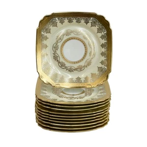 11 Bohemia Czech Stouffer verziert Porzellan quadratisch Dessert Salatteller um 1940 - Bild 1 von 5