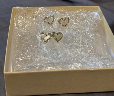 Kendra Scott Ari Heart Gold Stud Earrings in Iridescent/Rose Pack Of 2! - Image 1 of 4