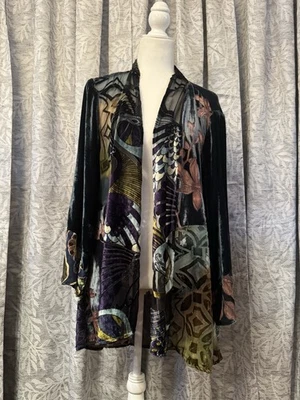 Cárdigan Kimono Terciopelo Aplastado Burnout Peacock Surroundings Top Talla XL Foto 1 de 4