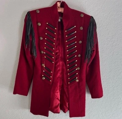 Double D Ranch Wear Red Wool Western Leather Fringe Jacket size XS - Image 1 of 4