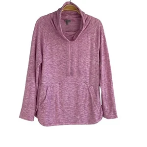 T by Talbots Sweatshirt Women Medium Pink Cowl Neck Long Sleeve Kangaroo Pockets - Picture 1 of 9