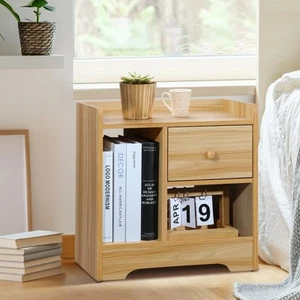 Oikiture Bedside Table Wooden Side Table Bedroom Nightstand Storage Drawer Shelf - Picture 1 of 10