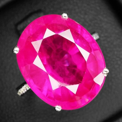 Anillos de oro blanco de plata de ley 925 de 16,10 quilates con rubí rosa vivo brillante talla 6 Foto 1 de 4