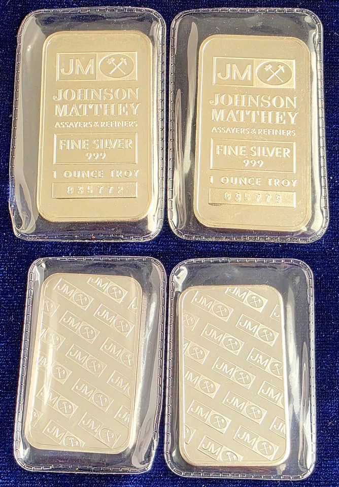 Johnson Matthey JM 2 X 1 Troy OZ 999 plata número de serie consecutivo barra sellada Foto 1 de 1