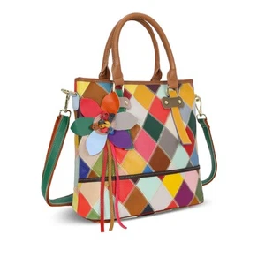 HESHE Genuine Leather Handbags Colorful Purses for Women Crossbody Bag Multi-... - Picture 1 of 9