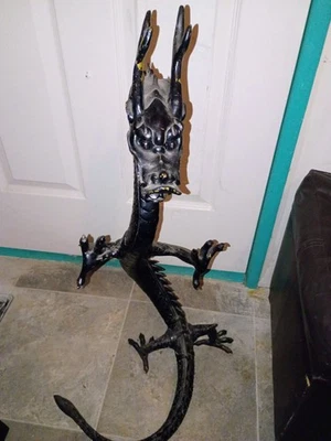 29" Raro China Bronce Feng Shui Riqueza Dragón Largo Dragones Animal Estatua Foto 1 de 4