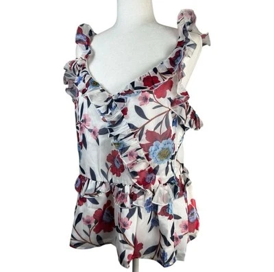 Camiseta French Connection Aden Bai Lurex Frill Verão Branca Cerise Tamanho 6 Nova com etiquetas - Imagem 1 de 4