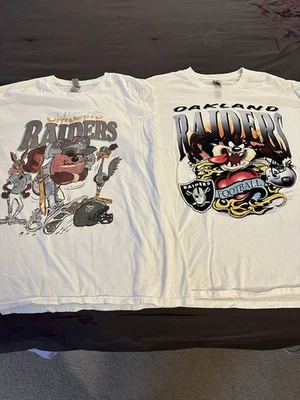 Lote de 2 camisetas de algodón pesado GILDAN: Oakland Raiders Looney Toons / Taz Collab, XL Foto 1 de 4