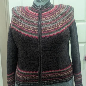 Vintage Tiara International brauner Pullover mit Reißverschluss und mehrfarbigem Muster Größe Large - Bild 1 von 14