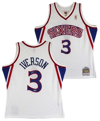 76ers Allen Iverson Signed White 1996-97 M&N HWC Swingman Jersey BAS Witnessed - Image 1 of 4