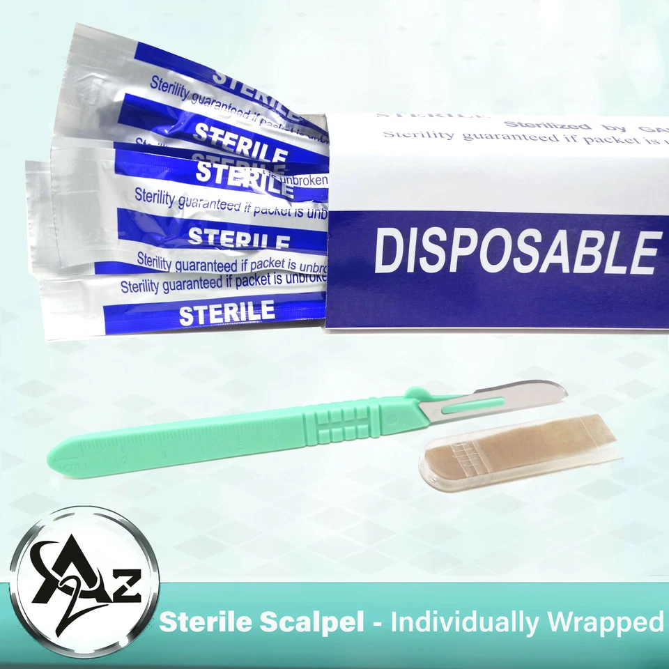 10 Disposable Sterile Surgical Scalpels #12 With Graduated Plastic Handle