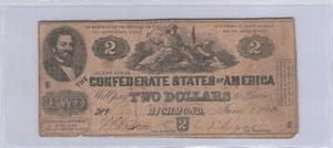 Seltener 1862 $ 2 Konföderierte Staaten von Amerika Zwei-Dollar-Schein Richmond - Bild 1 von 2