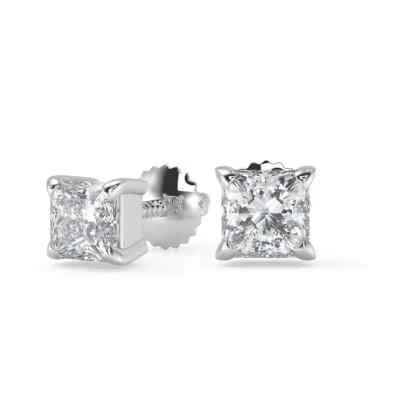 1.22 Ct Princess Cut F/VS1 Basket Stud Earrings Lab Grown Diamond 14K White Gold - Image 1 of 3