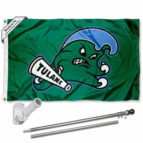 Tulane Green Wave Angry Wave Flag Pole and Bracket Gift Set Package Cover