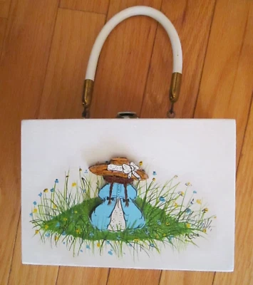 Holly Hobbie 3-D Wooden Box Purse 1970s/80s  Signed Maria Hand Painted 5" x 7" - Image 1 of 4