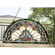 24" Victorian spring half-moon demi lune stained glass window