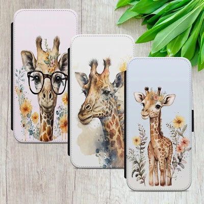 GIRAFFE CASE FOR IPHONE SAMSUNG GOOGLE WATERCOLOUR GIFT FLIP WALLET PHONE  COVER - Image 1 of 4