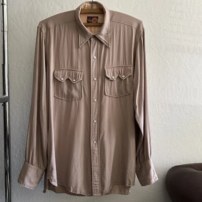Camisa Western Gabardine Vintage 1940s 1950s 101 Montgomery Wards Sawtooth Tamanho G - Imagem 1 de 4