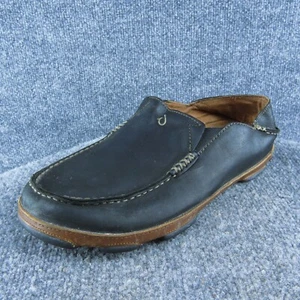 Olukai Moloa Herren Slipper Schuhe Schwarz Leder Slipper Größe 10 Medium - Bild 1 von 10