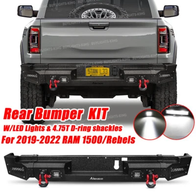 Parachoques trasero de acero con LED y anillo D para Dodge RAM 1500 19-2022 (excluye clásico) Foto 1 de 4