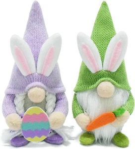 2Pcs Easter Bunny Gnomes Plush Gifts,Lovely Tray Party Table Decor Scandinavian - Picture 1 of 12