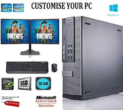 Dell Gaming & Dual Screen  i5 / i7 Desktop/Tower PC Win 10 ,16 GB,GT-1050 TI 4GB - Image 1 of 2