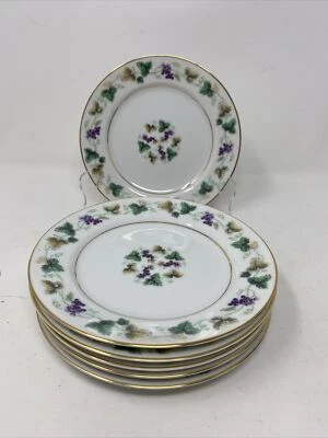 Noritake TOKAY 5168 Juego de 6 Platos de Pan Púrpura Uvas Verde Oro Hojas Japón Foto 1 de 4